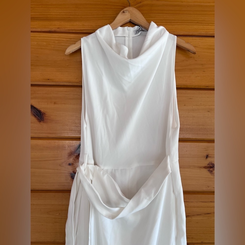 NWOT ZARA WOMAN'S FLOWING WRAP JUMPSUIT ECRU SIZE L - Picture 7 of 8